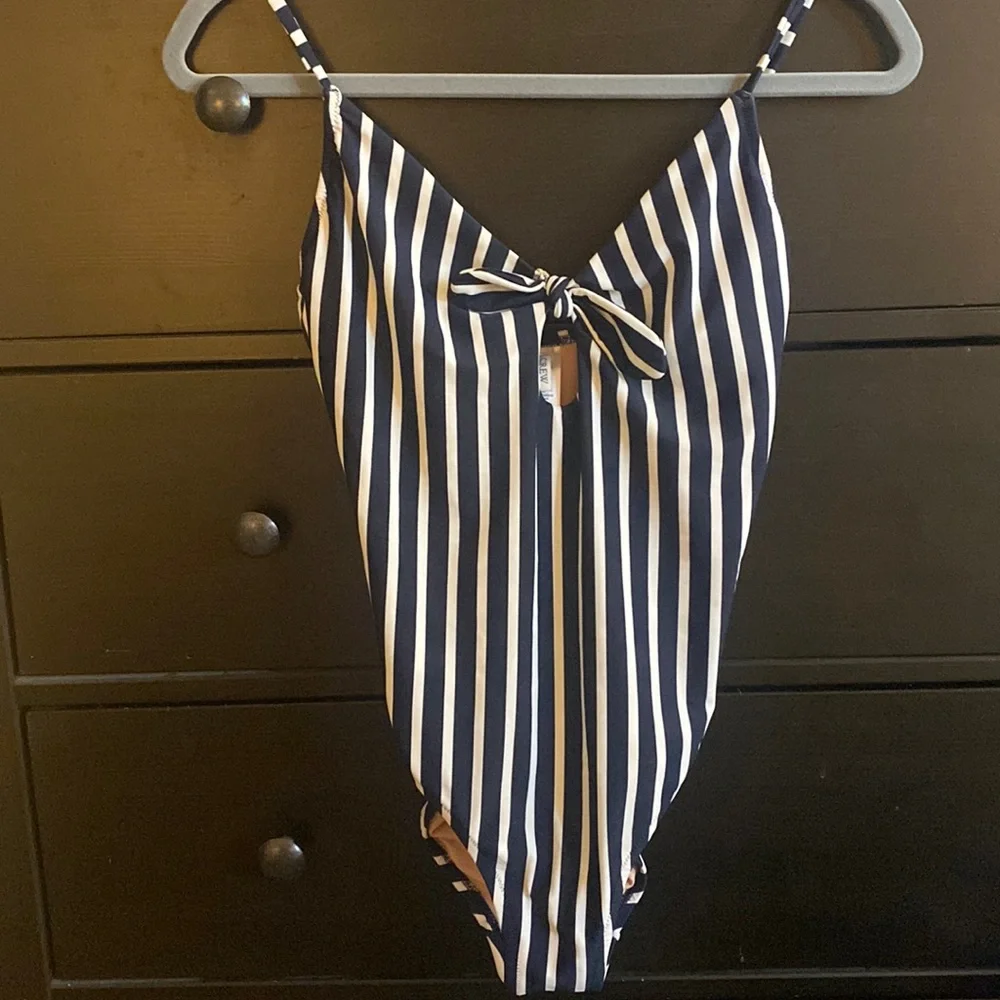 J. Crew Navy and White Striped One-Piece Swimsuit
